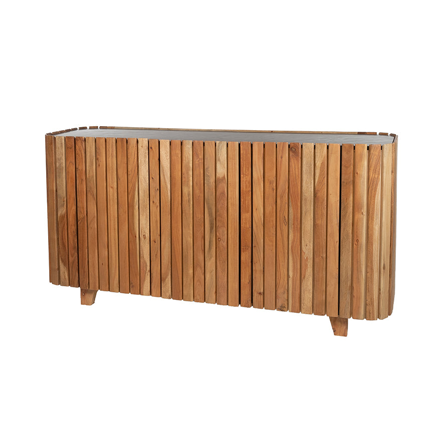 Dressoir marmer Black met 3 deuren, Acacia Natural