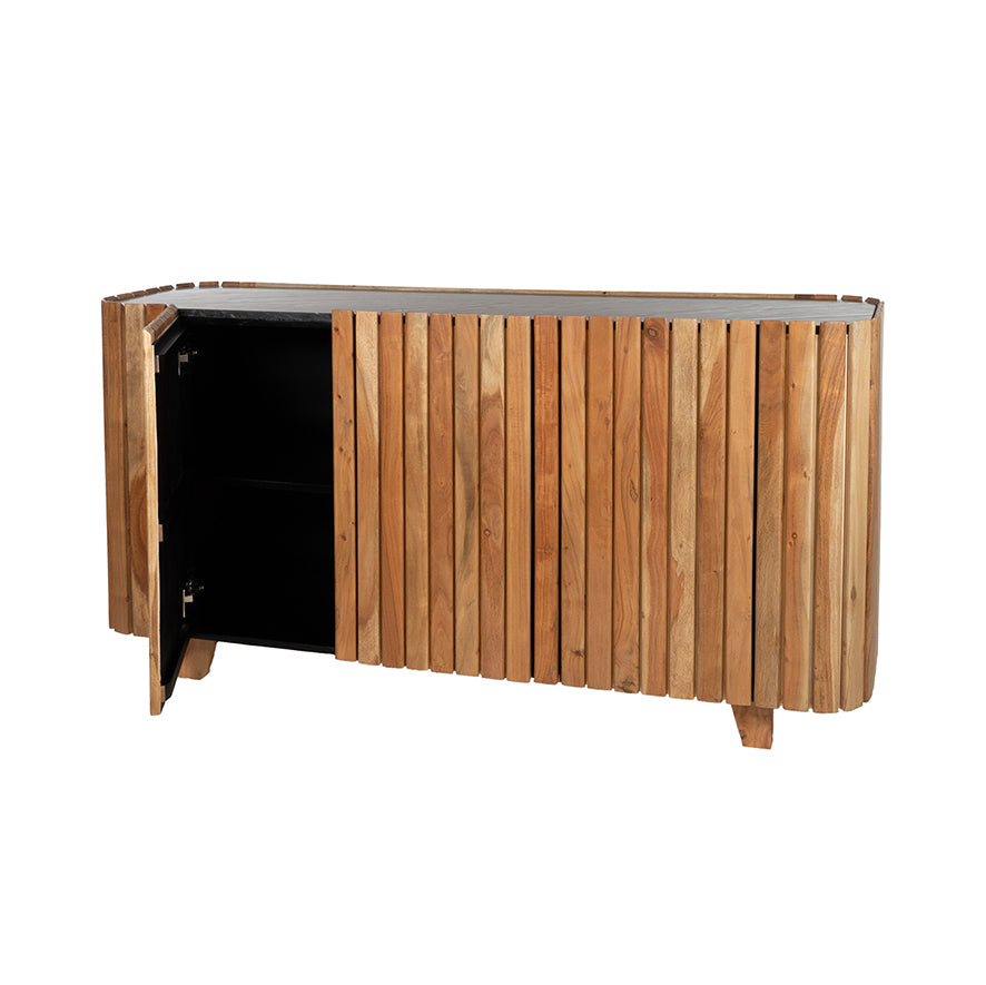 Dressoir marmer Black met 3 deuren, Acacia Natural