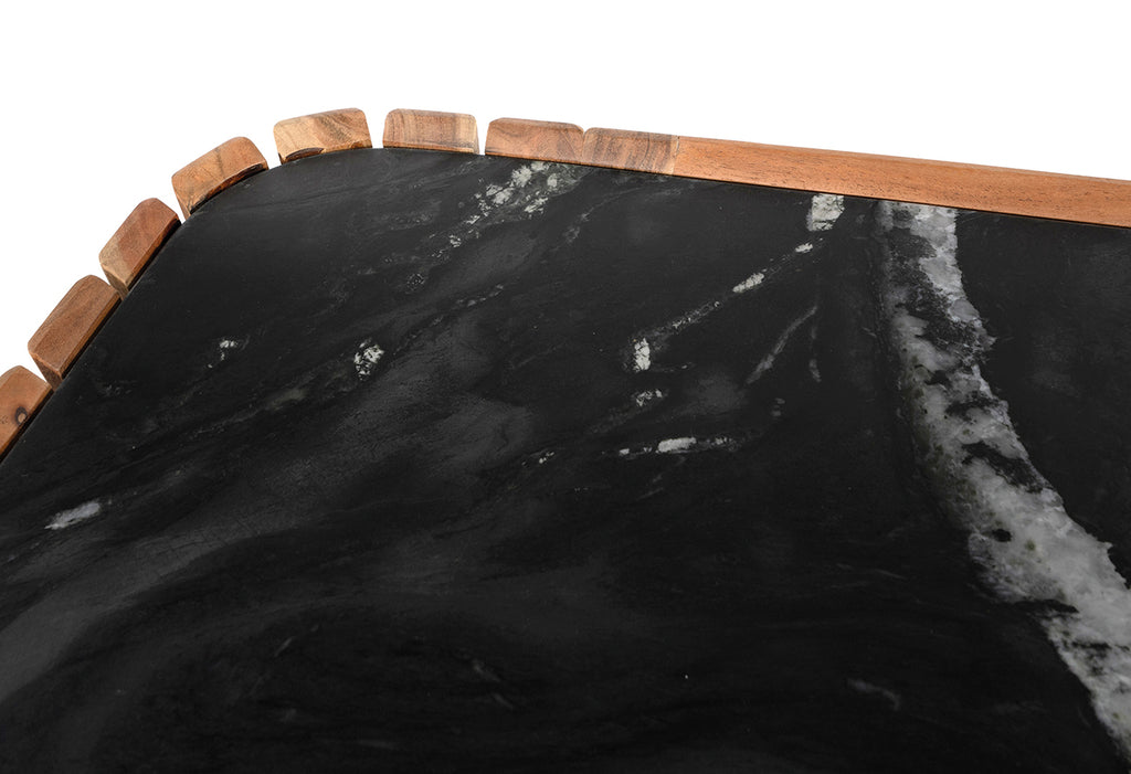 Dressoir marmer Black met 3 deuren, Acacia Natural