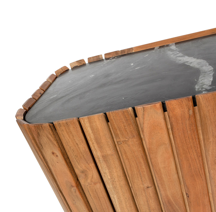 TV dressoir marmer Black 150 met 3 deuren, Acacia Natural