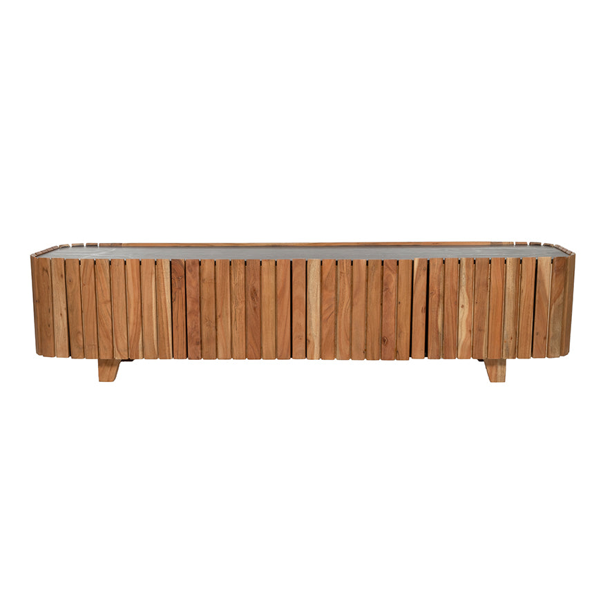 TV dressoir marmer Black 190 met 3 deuren, Acacia Natural