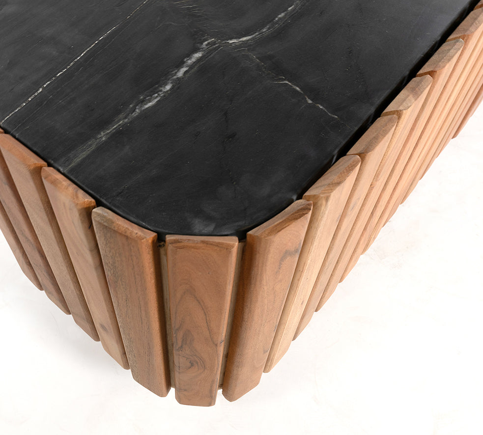 TV dressoir marmer Black 190 met 3 deuren, Acacia Natural