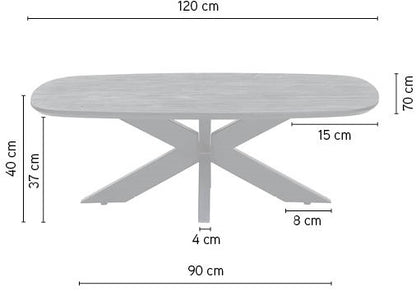 Salontafel deens ovaal 120, Mango Smooth Natural