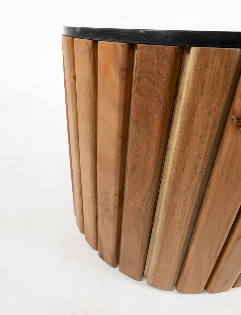 Bijzettafel marmer Black Ø50, H50, Acacia Natural