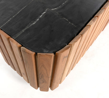 TV dressoir marmer Black 190 met 3 deuren, Acacia Natural